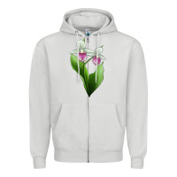 Dove Grey Pink And White Lady's Slipper Flower Illustrations Zipper Hoodie - LillyAllenDesigns