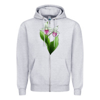 Heather Grey Pink And White Lady's Slipper Flower Illustrations Zipper Hoodie - LillyAllenDesigns