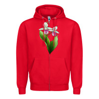 Red Pink And White Lady's Slipper Flower Illustrations Zipper Hoodie - LillyAllenDesigns