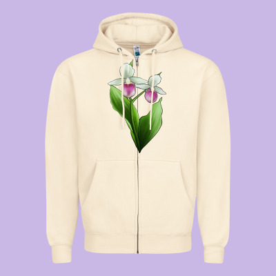 Pink And White Lady's Slipper Flower Illustrations Zipper Hoodie Designed By Lillyallendesigns