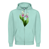 Seafoam Pink And White Lady's Slipper Flower Illustrations Zipper Hoodie - LillyAllenDesigns