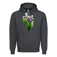Smoke Pink And White Lady's Slipper Flower Illustrations Zipper Hoodie - LillyAllenDesigns