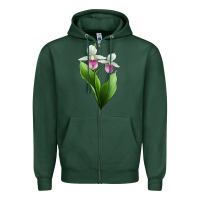 Sports Green Pink And White Lady's Slipper Flower Illustrations Zipper Hoodie - LillyAllenDesigns