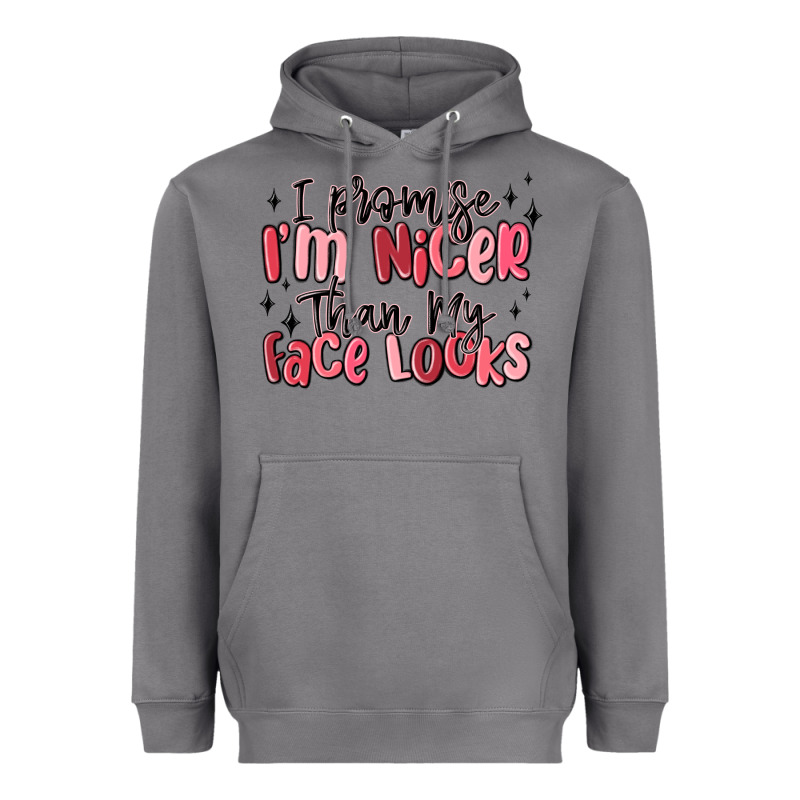 I Promise I'm Nicer Than My Face Looks Heavyweight Hoodie by MaliasSmallBusiness | Teevron
