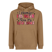 Toasted Coconut i promise i'm nicer than my face looks Heavyweight Hoodie - MaliasSmallBusiness