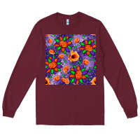 Burgundy pumpkin flower halloween seamless pattern Long Sleeve Tee - BundleAndBundleShop