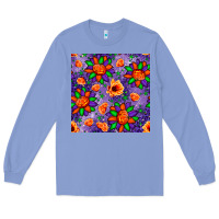 Colony Blue pumpkin flower halloween seamless pattern Long Sleeve Tee - BundleAndBundleShop