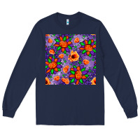 Navy pumpkin flower halloween seamless pattern Long Sleeve Tee - BundleAndBundleShop