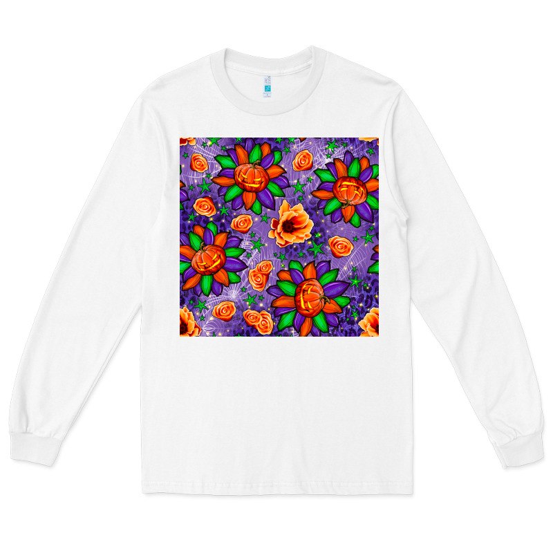 Pumpkin Flower Halloween Seamless Pattern Long Sleeve Tee by BundleAndBundleShop | Teevron