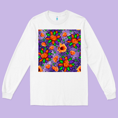 Pumpkin Flower Halloween Seamless Pattern Long Sleeve Tee Designed By Bundleandbundleshop