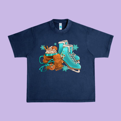 Winter Ice Skating Boots And Coffee Urban Heavy Tee Designed By Fadigitalartstudio