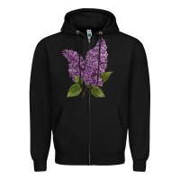 Black Purple Lilac Flower Illustrations Zipper Hoodie - LillyAllenDesigns