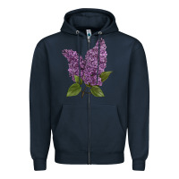 Navy Purple Lilac Flower Illustrations Zipper Hoodie - LillyAllenDesigns