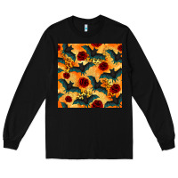 Black halloween bat and roses seamless pattern Long Sleeve Tee - BundleAndBundleShop
