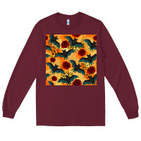 Burgundy halloween bat and roses seamless pattern Long Sleeve Tee - BundleAndBundleShop