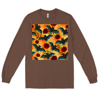 Chestnut halloween bat and roses seamless pattern Long Sleeve Tee - BundleAndBundleShop