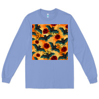 Colony Blue halloween bat and roses seamless pattern Long Sleeve Tee - BundleAndBundleShop