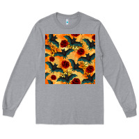 Heather Grey halloween bat and roses seamless pattern Long Sleeve Tee - BundleAndBundleShop