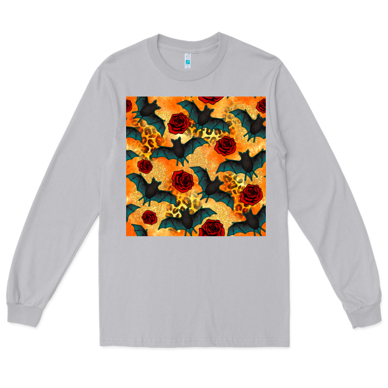 Halloween Bat And Roses Seamless Pattern Long Sleeve Tee by BundleAndBundleShop | Teevron