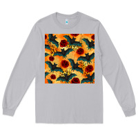 Moon Dust halloween bat and roses seamless pattern Long Sleeve Tee - BundleAndBundleShop