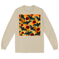 Mushroom halloween bat and roses seamless pattern Long Sleeve Tee - BundleAndBundleShop