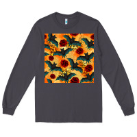 Smoke halloween bat and roses seamless pattern Long Sleeve Tee - BundleAndBundleShop