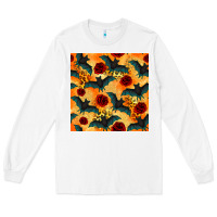 White halloween bat and roses seamless pattern Long Sleeve Tee - BundleAndBundleShop