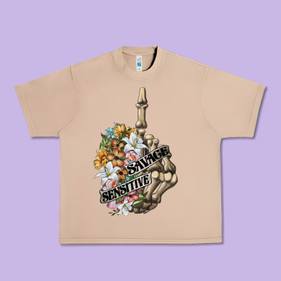 Sensitive Savage Skeleton Middle Finger Urban Heavy Tee Designed By Fadigitalartstudio