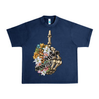 Navy sensitive savage skeleton middle finger Urban Heavy Tee - FaDigitalArtStudio