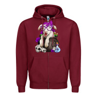 Burgundy funny halloween lamb Zipper Hoodie - Jasminsmagicworld