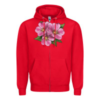Red Wild Prairie Rose Illustrations Zipper Hoodie - LillyAllenDesigns