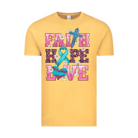 Vintage Mustard faith hope love  cross and ribbon Vintage Tee - HRA Design Shop