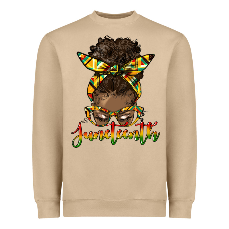 Juneteenth Black Woman Messy Bun Heavyweight Sweatshirt by HRA Design Shop | Teevron
