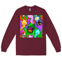 Burgundy halloween jar with ghost seamless pattern Long Sleeve Tee - BundleAndBundleShop