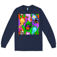 Navy halloween jar with ghost seamless pattern Long Sleeve Tee - BundleAndBundleShop