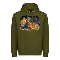 Army Green Fall Background With Crow Premium Hoodie - LillyAllenDesigns