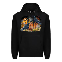 Black Fall Background With Crow Premium Hoodie - LillyAllenDesigns