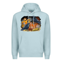 Blue Mist Fall Background With Crow Premium Hoodie - LillyAllenDesigns