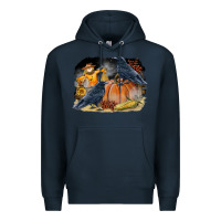 Navy Fall Background With Crow Premium Hoodie - LillyAllenDesigns