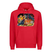 Red Fall Background With Crow Premium Hoodie - LillyAllenDesigns