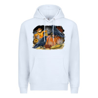White Fall Background With Crow Premium Hoodie - LillyAllenDesigns