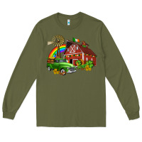 Army Green barn st patricks with truck and shamrocks Long Sleeve Tee - AdoDesignShop