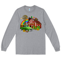 Heather Grey barn st patricks with truck and shamrocks Long Sleeve Tee - AdoDesignShop