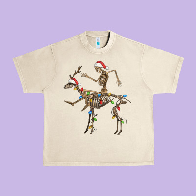 Skeleton Deer Santa Urban Heavy Tee Designed By Fadigitalartstudio