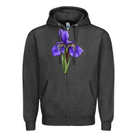 Charcoal Heather Iris Flower Illustrations Zipper Hoodie - LillyAllenDesigns