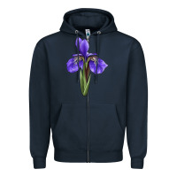 Navy Iris Flower Illustrations Zipper Hoodie - LillyAllenDesigns