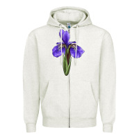 Oatmeal Heather Iris Flower Illustrations Zipper Hoodie - LillyAllenDesigns