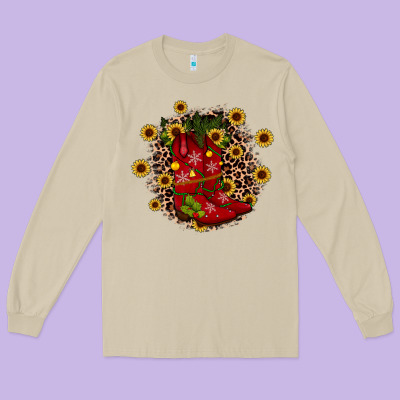 Boots Wood Slice Ornament Long Sleeve Tee Designed By Jahusdesignshop