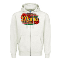 Oatmeal Heather Latina mama with serape and roses Zipper Hoodie - Jasminsmagicworld