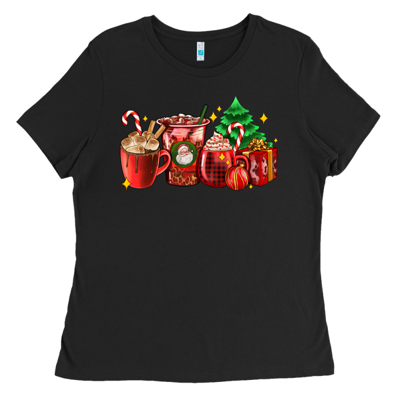 Christmas Coffee Cups With Gift And Christmas Tree Ladies Tee by AdoDesignShop | Teevron